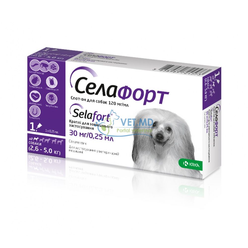 Selafort (selamectină) 30 mg Spot-On Câini 2,6 – 5 kg, 1 pipetă