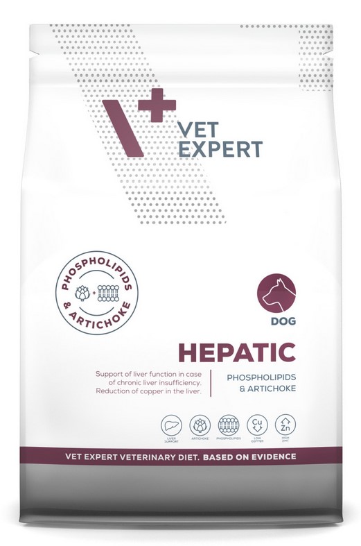 4T VETERINARY HEPATIC DOG Hrana dietetica, completa și echilibrata, care sustine ficatul in cazurile de insuficienta cronica:•Reduce depunerea de cupru în ficat•