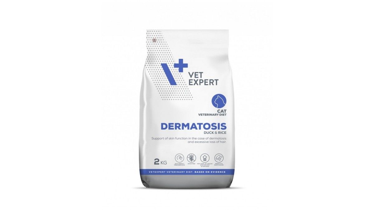 4T VETERINARY DIET DERMATOSIS CAT ( rata & Orez) este o hrana dietetica, completa, dedicata pisicilor adulte (cu varsta peste 1 an),